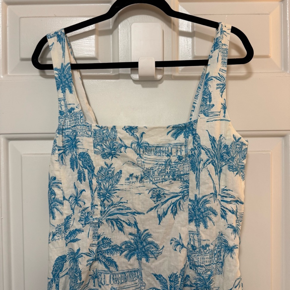 NWT JOIE Dress Shrug Set Blue White Palm-print Toile Linen Cotton Dress Size 12 - Picture 15 of 16